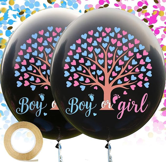 Thickened Gender Reveal Balloon – 2pcs 36" Jumbo Black Baby Boy or Girl Balloons Ideas with Pink and Blue Confetti, Boy or Girl Gender Reveal Party Decorations Games Supplies for Baby Shower Party