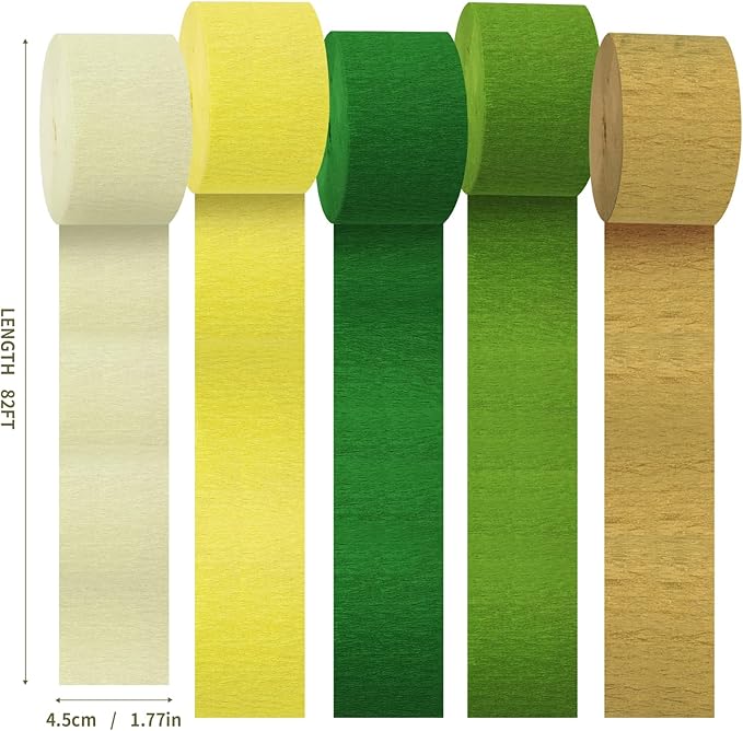 Paper Streamers,5 Rolls Green and Gold Birthday Party Decorations,Crepe Paper Streamers for Party Supplies, Birthday, Bachelorette, Baby Bridal Shower, Wedding(1.77Inch x 82Ft/Roll)