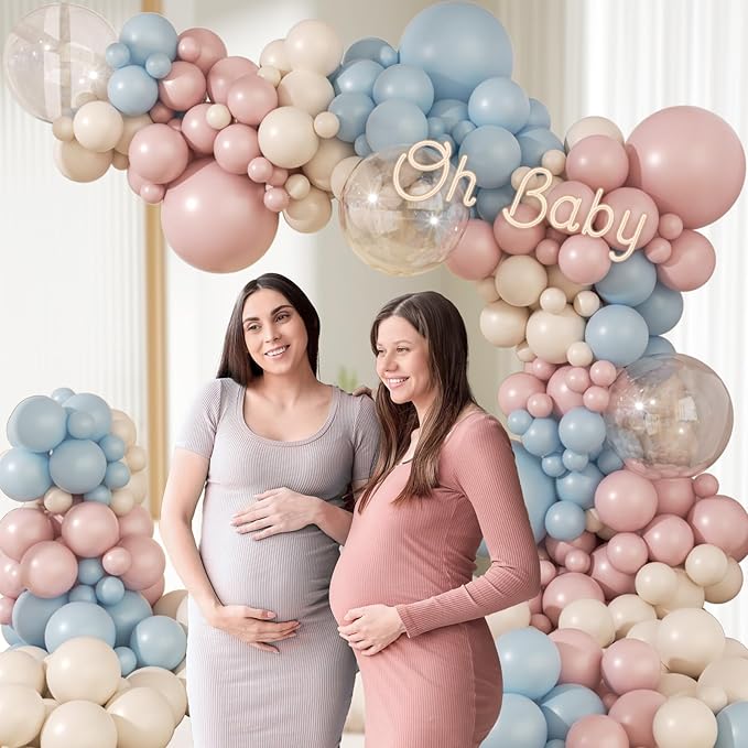 Gender Reveal Balloon Arch Kit, 130pcs Pink and Blue Balloons with Sand White Balloons for Boho Gender Reveal Birthday Baby Shower Decorations