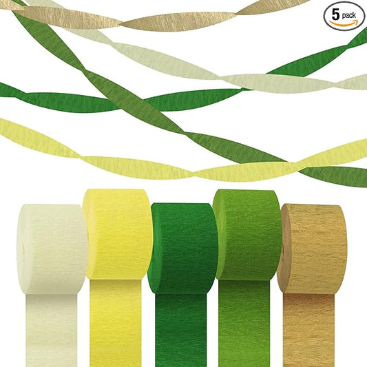 Paper Streamers,5 Rolls Green and Gold Birthday Party Decorations,Crepe Paper Streamers for Party Supplies, Birthday, Bachelorette, Baby Bridal Shower, Wedding(1.77Inch x 82Ft/Roll)