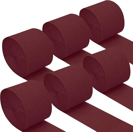 Oun Nana Burgundy Red Crepe Paper Streamers Party Decorations, 6 Rolls 738 Ft Party Streamers for Birthday, Baby Shower, Wedding, Graduation, Backdrops, Ceilings and DIY Crafts
