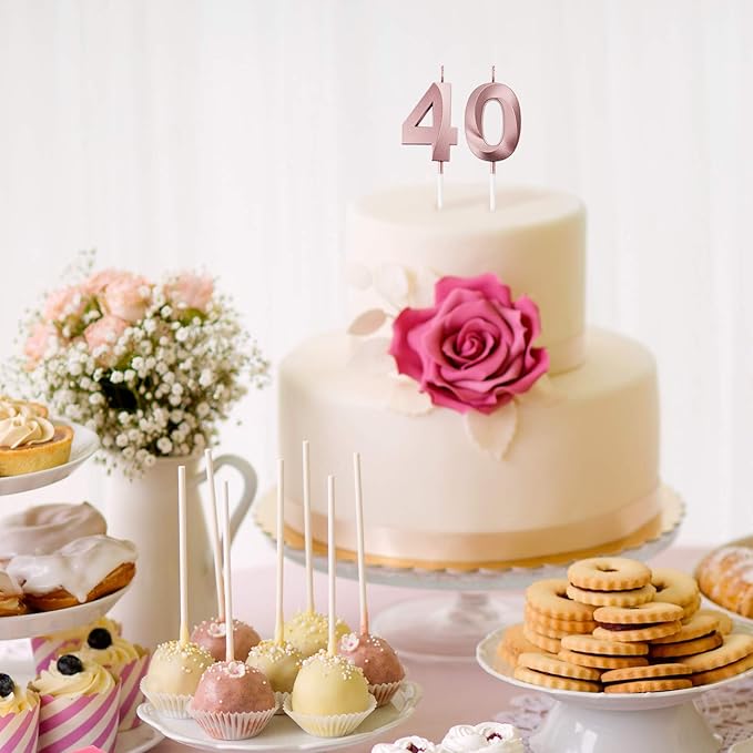 BBTO 40th & 4th Birthday Candles Number Candles Cake Topper Decoration for Birthday Wedding Anniversary Celebration Supplies(Rose Gold)