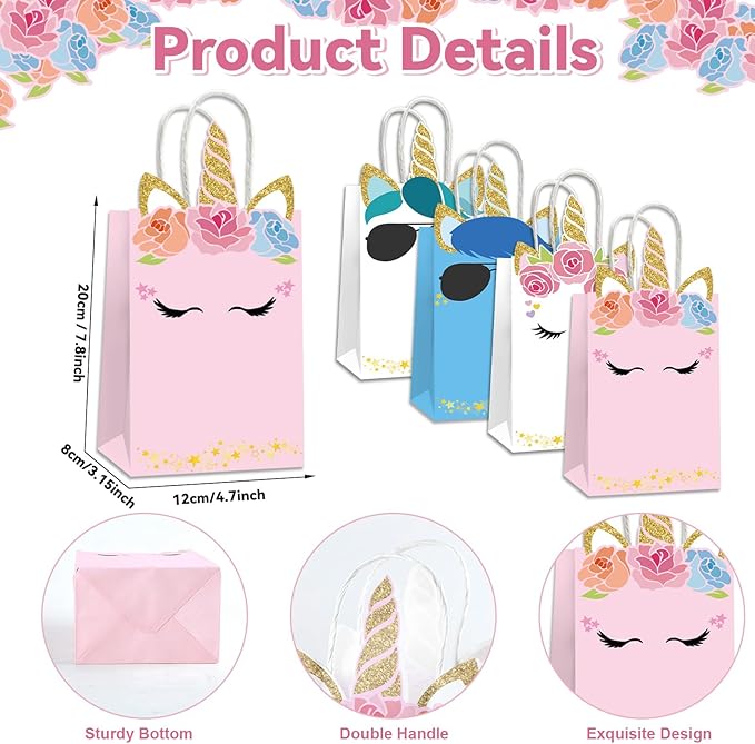 ojustbeok 12PCS Unicorn Party Favor Bags Rainbow Unicorn Birthday Party Disposable Treat Bags with Handles Gift Bag for Girls and Boys Birthday Baby Shower Decorations Supplies
