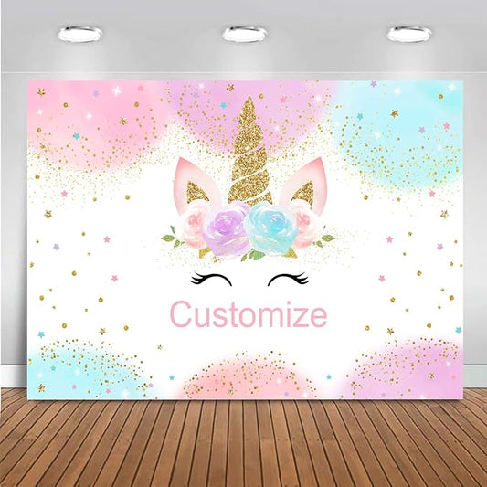 Mocsicka Custom Rainbow Unicorn Backdrop for Girls Birthday Baby Shower Party Personalized Unicorn Backdrop Customize with Name and Photo Party Decorations