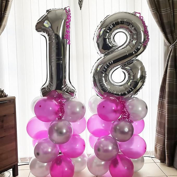 Silver 80th Birthday Balloons for Men, 40 Inch Mylar Self Inflating 80 Balloon Numbers, Large Foil 8 and 0 Helium Number Balloons for Women Birthday Party Decorations 80 Anniversary Decor Supplies