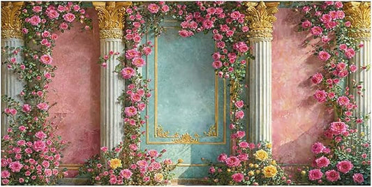 Kate 20x10ft Pink Rose Flowers Wedding Photography Backdrops Spring Pink Blue Castle Painting Wall Photo Background Video