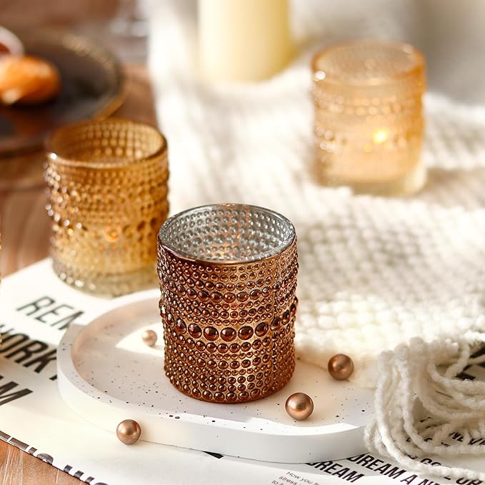 WDHODEC Gold Candle Holders 12 PCS, Glass Votive Tealight Candle Holders for Fall Thanksgiving Christmas Table Centerpiece Wedding Decorations