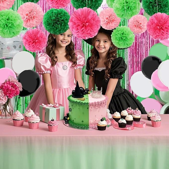 Capesaro Pink and Green 12PCS Paper Pom Poms Party Decorations for Girl Birthday Party Summer Decoration, Hanging Paper Decor Tissue Paper Flowers