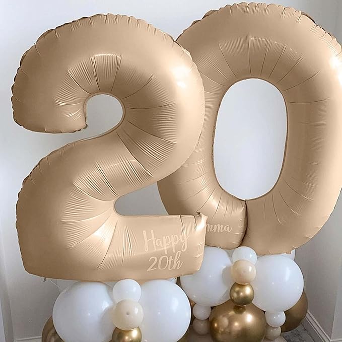 Nude 0 Balloons, 40 Inch Large Tan Foil Number Balloons Set 0-9, Self Inflating Digital 0 Helium Balloon for Boys Girls Men Women 10th 100th Age Birthday Anniversary Party Decorations Supplies