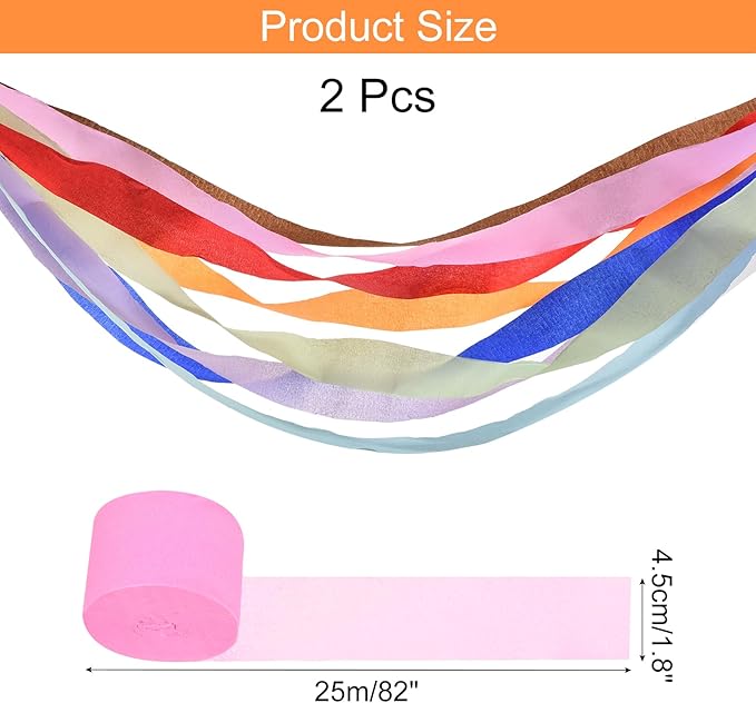 Crepe Paper Roll, Pink Crepe Paper Streamers Sheets, [for Party Streamer Decorations, Birthday Party] - 1.8 Inch x 82 ft / 2 Roll
