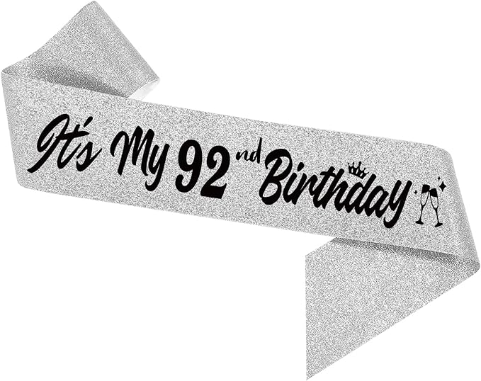 It's My 92nd Birthday Sliver Sash - Sparkling Happy 92nd Birthday Satin Sash for Women - 92 Years Old Party Decorations