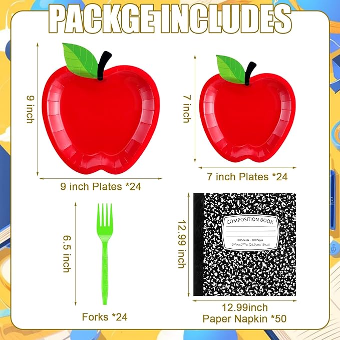 AmazingSpark 122 Pcs Preschool Kindergarten Graduation Party Decorations Apple Paper Plates Napkins Tableware Set for Teacher First Day Back to School Party Pre K Classroom Supplies