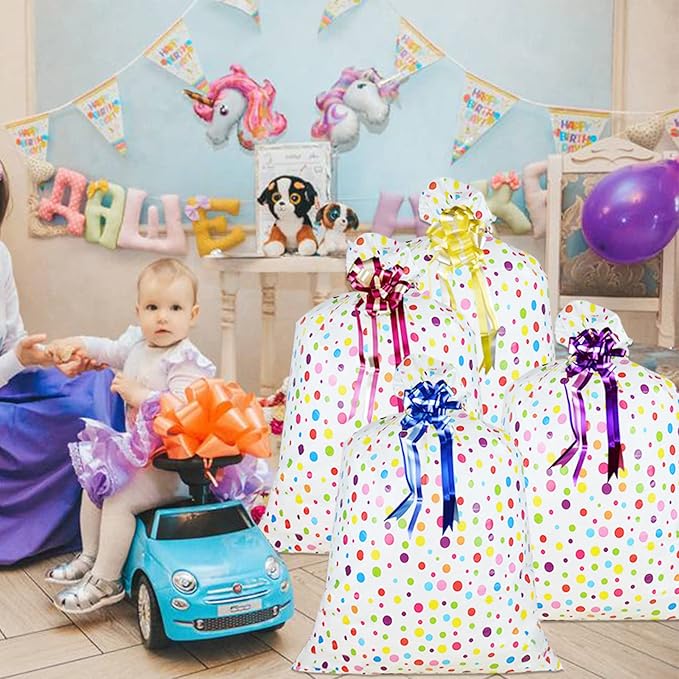 2 Pcs Large Gift Bags Oversized Plastic Storage Bags 48"x 36" with 2 Pcs Pull Flowers for Huge Big Gifts Presents Wrapping Kids Bicycle Bike Goodie Bags, Birthday, Party, New Parents Baby Shower