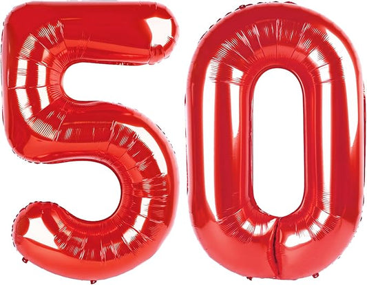 Number 50 Balloon, Foil 40 Inch Red 50th Birthday Party Decoration for Men & Women, Big Number Balloons Party Supplies for Engagement Wedding Anniversary