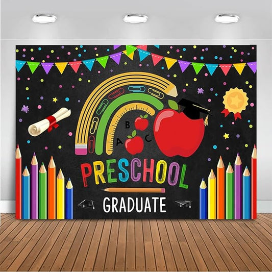 Mocsicka Preschool Graduate Backdrop Pre Kindergarten Congrats Grad Party Supplies Decoration Class of 2026 Graduation Ceremony Background Photo Prop (Black, 10x8ft(120"x96"))