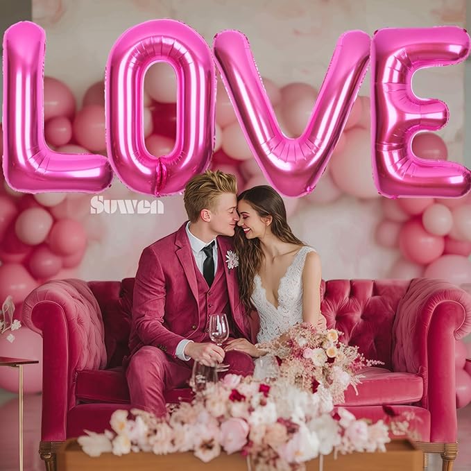 SUWEN 40 Inch Hot Pink Large V Letter Balloons Big Foil Helium Letter Balloons A-Z Jumbo Mylar Happy Birthday Party Decorations for Woman Anniversary Party Supplies