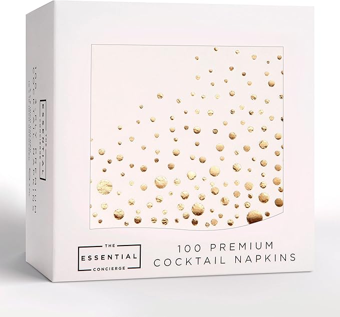 Stylish Gold Cocktail Napkins, 100 3Ply White and Gold Napkins, Disposable Party Napkins, 5x5 Inch Wedding Cocktail Napkins, Paper Cocktail Napkins, Bridal Shower Napkins, or Beverage Napkins