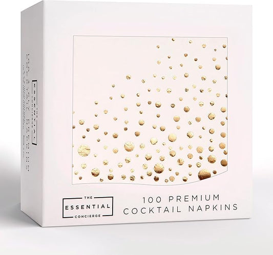 Stylish Gold Cocktail Napkins, 100 3Ply White and Gold Napkins, Disposable Party Napkins, 5x5 Inch Wedding Cocktail Napkins, Paper Cocktail Napkins, Bridal Shower Napkins, or Beverage Napkins
