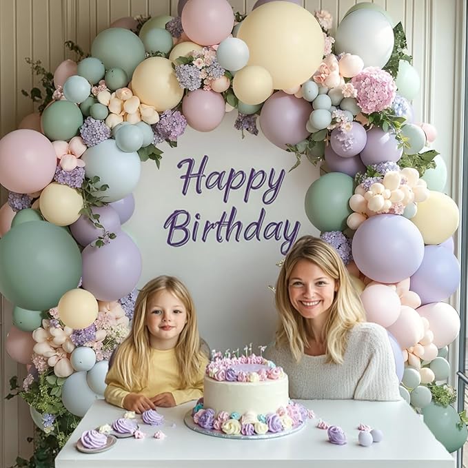 Dusty Green Pink Purple Balloons Arch Kit, Double Stuffed Pastel Balloons Dusty Pink Mist Green Ivory Lavender Balloon for Birthday Party Wedding Wildflower Flower Butterfly Decorations