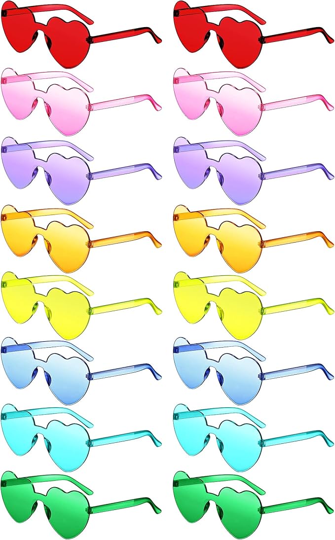 Colzzy 16 Pair Heart Shaped Sunglasses Bulk Witch Birthday Party Sunglasses Candy Color Eyewear for Party Women