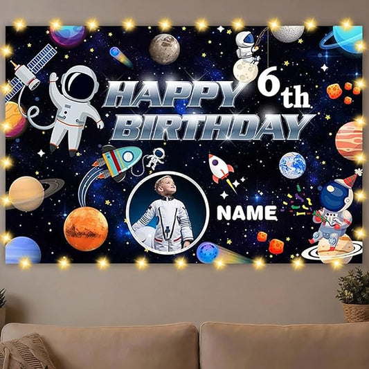 Dicodes Custom Space Birthday Party Decorations Supplies, Personalized Outer Space Birthday Banner, 4x6ft-8x12ft