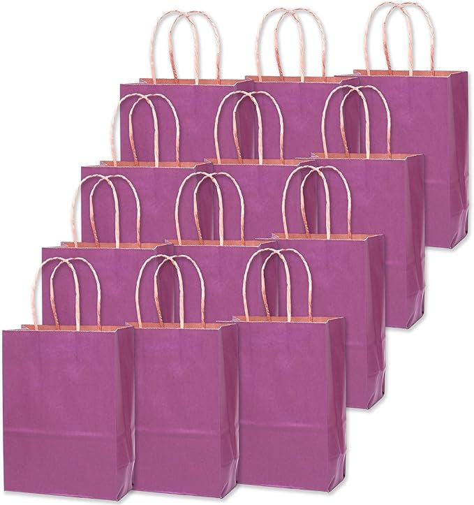 qiqee 32-Packs Purple Paper Paper Gift Bags with Handles Bulk 8.26"×6"×3.15" Small Size Gift Bags Multiple Uses（Small Size）