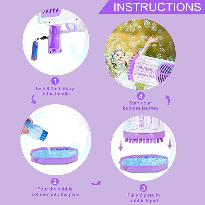 Bubble Gun, Bazooka Bubble Machine Gun, Bubble Blaster Gun with Bubble Solution, 69 Holes Bubble Bazooka Gun Outdoor Summer Toy Party Favors for Kids Purple Easter Bubble Maker Blowers