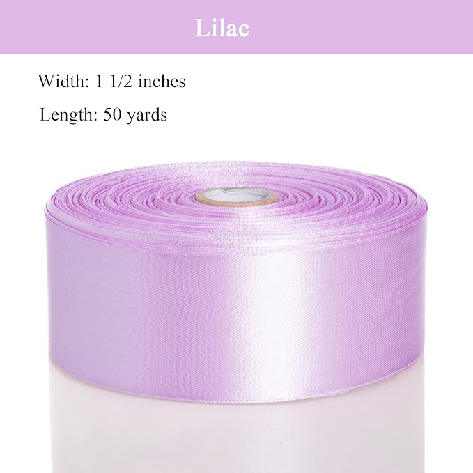 YASEO 1 1/2 Inch Lilac Solid Satin Ribbon, 50 Yards Craft Fabric Ribbon for Gift Wrapping Floral Bouquets Wedding Party Decoration