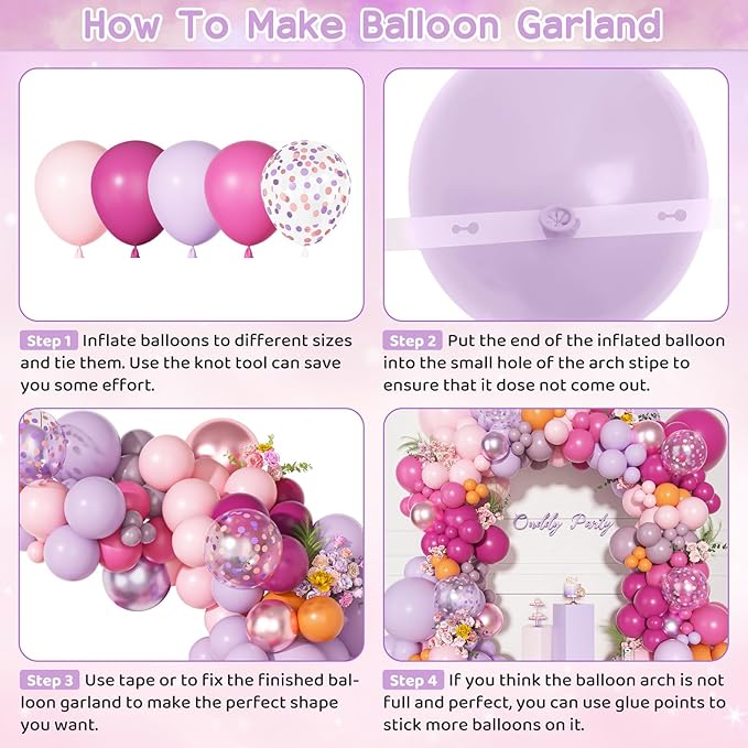 Ouddy Party Pink Purple Balloons Garland Arch Kit, Different Sizes 18 12 10 5 Inch Hot Pink Lilac Lavender Orange Magenta Latex Confetti Balloon for Wildflower Birthday Baby Shower Party Decorations