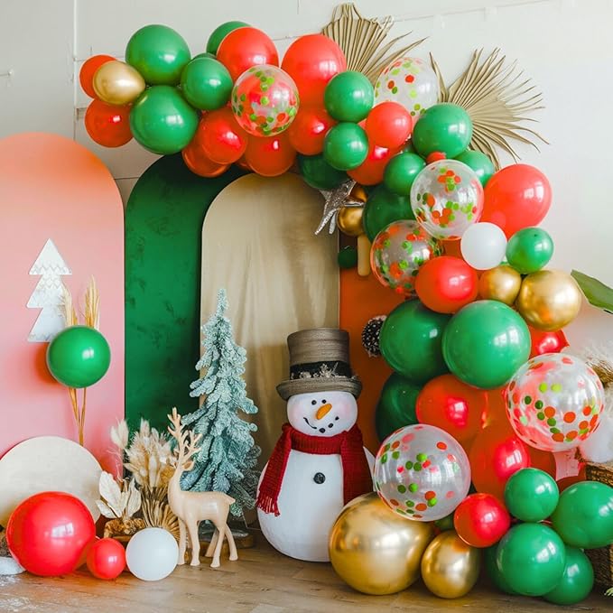 FunHot Christmas Balloons, 60 Pcs Red Green Gold Balloons, 12 Inch Red Green Confetti Balloons Metallic Gold Helium Balloons White Latex Balloons for Happy New Year Merry Christmas Party Decorations