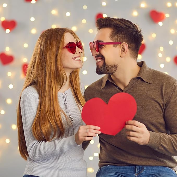 NACHLYNN 24 Pairs Red Heart Sunglasses for Women Rimless Heart Shaped Sunglasses Candy Color Glasses for Party Favors