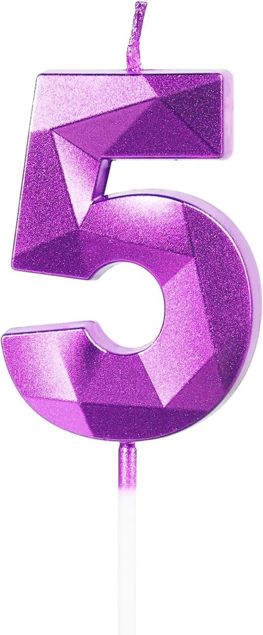 Yiran Number 5 Candles,5th Birthday Candles,Purple Happy Birthday Candle for Cake,3D Design Cake Topper Decorations for Girl Women Pet Birthday Party Wedding Anniversary Celebration Supplies