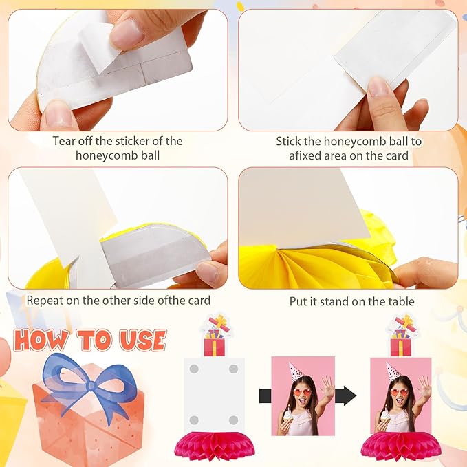 Spiareal Birthday Photo Centerpieces for Tables Honeycomb Rainbow Desk Decorations Colorful Happy Birthday Party Supplies Picture Display for Party Favor Baby Shower Table Decoration