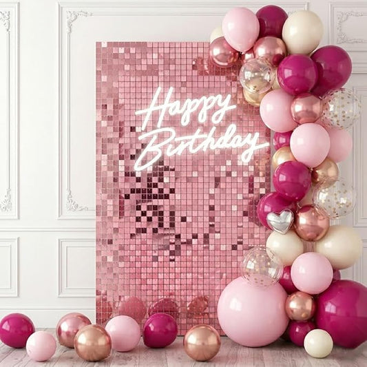 Pink Shimmer Wall Backdrop 12 Glitter Panels Create 4 x 3 Ft Photo Background for Wedding Birthday Graduation Anniversary Grand Opening Party Decor