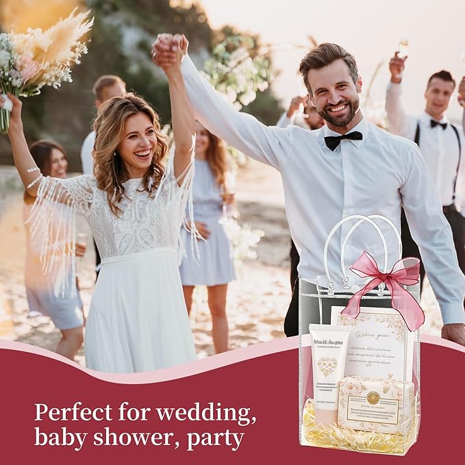 Jutieuo 24 PCS Clear Gift Bags with Handles, 6.3 x 9.8 x 3.2 Inches Reusable Plastic Goodie Bag Transparent Party Favor Bags Bulk for Weddings Birthdays Events, Classrooms & Celebrations