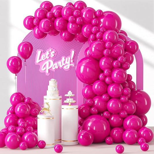Awenztech 120pcs Hot Pink Balloon Arch Kit, 18 12 10 5 inch Hot Pink Latex Balloons Different Sizes Balloon Garland for Engagement Bridal Bachelorette Tropical Birthday Party Decorations