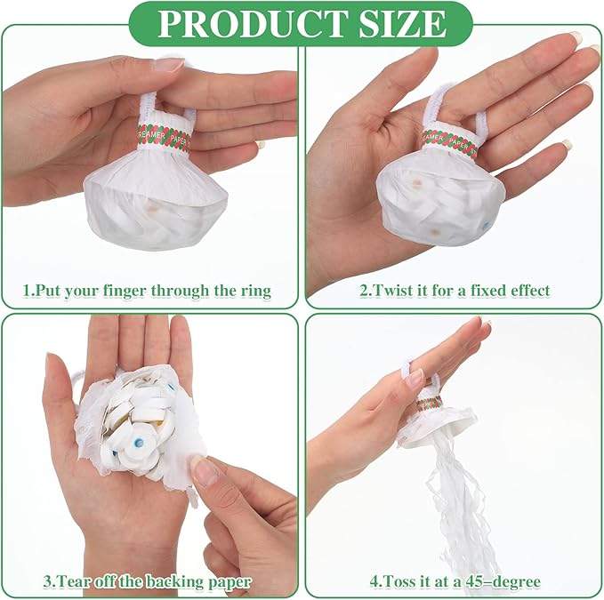Wettarn 100 Pcs Throw Streamers Confetti Romantic Hand No Mess Streamer Crackers for Christmas Wedding Birthday Party Celebrations Graduation Party Favors(White)