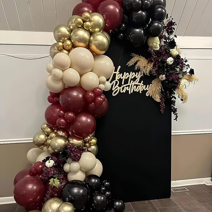 Black Burgundy and Gold Balloons, 12inch Retro Dark Pearl Maroon Beige Metallic Gold Black Confetti Latex Balloon Kit for Men Women Birthday Graduation Wedding Anniversary Party Decorations