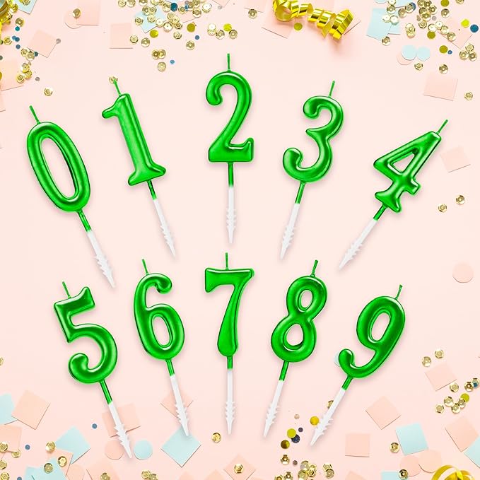 Beanlieve Green Numeral Birthday Candles - Cake Numeric Candles Number 0 1 2 3 4 5 6 7 8 9,Used for Cake Decoration on Birthday Parties and Wedding Anniversary Celebrations(10 Pieces)