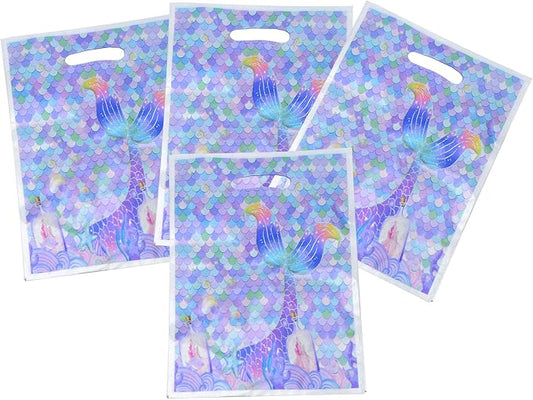 YYaaloa 30pcs Goodie Bags Party Favor Plastic Candy Gift Loot Bulk for Birthday Baby Shower Return Gift (Light Purple-Mermaid)