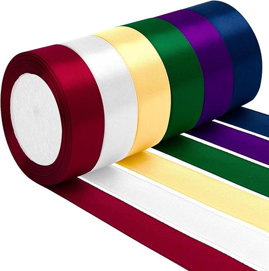 6pcs Rainbow Ribbon Assortment - 1 Inch X 150 Yards, Plyester Fabric, Braided, For Crafts, Gift Wrapping, Decorative, Christmas, Celebration
