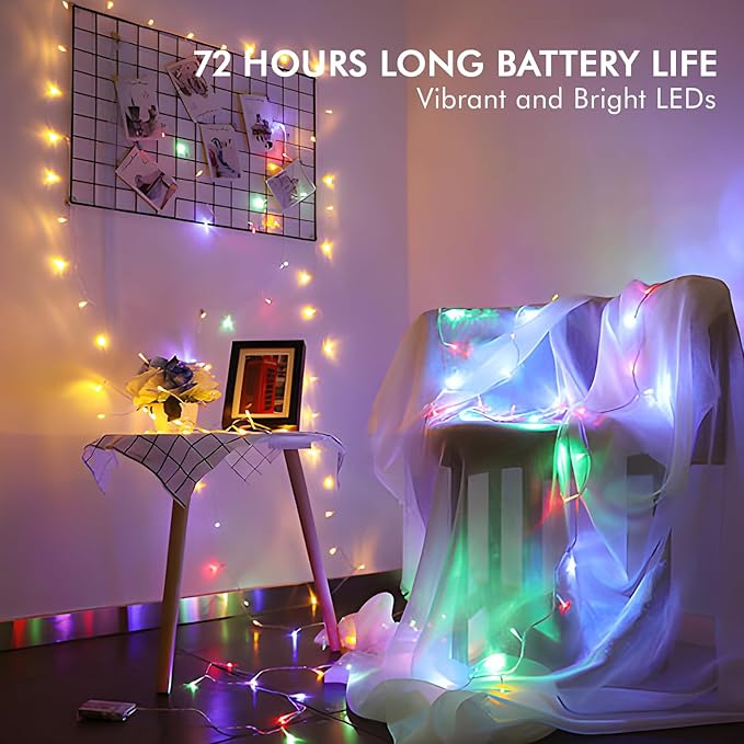 12 Pack Fairy Lights Battery Operated String Lights，7FT 20LED Waterproof Silver Wire Christmas Lights Outdoor,Firefly Mini Lights for Bedroom Party Birthday Wedding Indoor Decorations Home Decor
