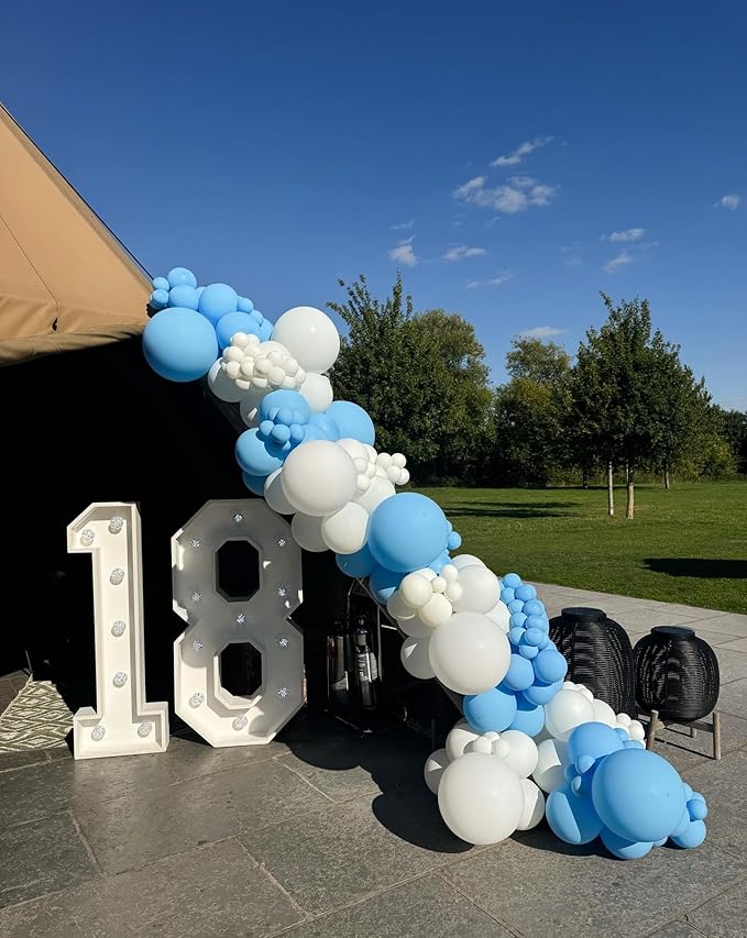 Blue and White Latex Balloons, 60pcs 12 Inches Metallic Blue and White Confetti Balloons with 1 Ribbon for Bridal Shower, Birthday, Baby Shower Party Decorations