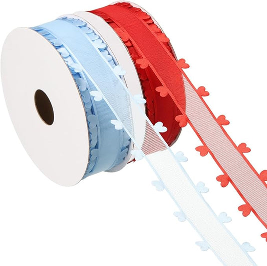PATIKIL 1 Inch x 20 Yard Organza Chiffon Ribbon Set, Sheer Heart Decorative Ribbon for Valentine's Day Gift Wrapping Wreath Bow Craft DIY Decoration, Red,Sky Blue