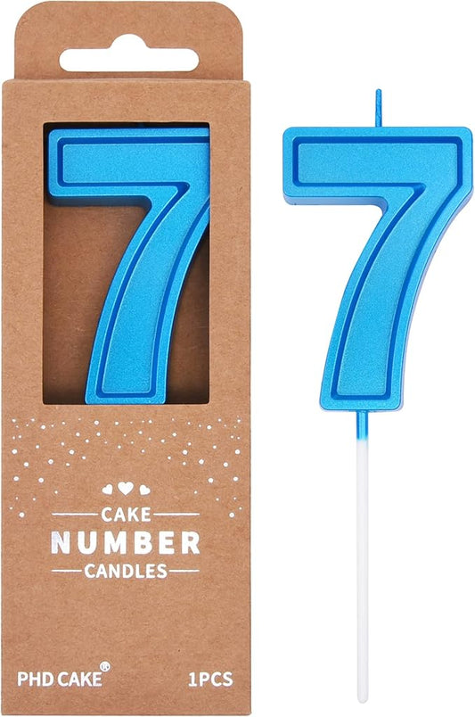 PHD CAKE 2.76 Inch Luxe Blue 7 Number Birthday Candles, Blue Number Candles, Cake Number Candles, Party Celebration