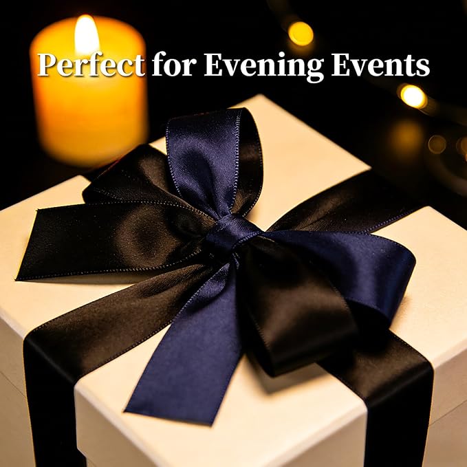 3/8 Two Tone Satin Ribbon, 30 Yards Black & Navy Blue Double Faced Satin Ribbon for Gift Wrapping, Flower Bouquet, Bows, DIY Crafts, Evening Party & Formal Events