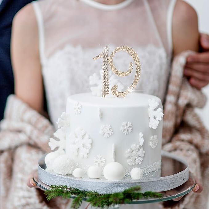 Bling Crystal Rhinestone 19 Birthday Cake Topper - Best Keepsake | 19th Party Decorations Gold