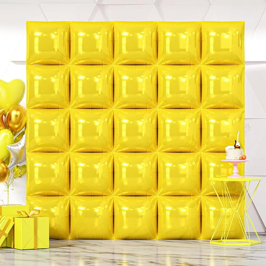 NISOCY 25PCS Yellow Square Foil Balloons Wall Backdrop Thanksgiving Fall Color Balloons Double Sided Balloons Tunnel Arch Kit for Baby Shower Birthday Wedding Sunflower Bee Theme Party Decoration