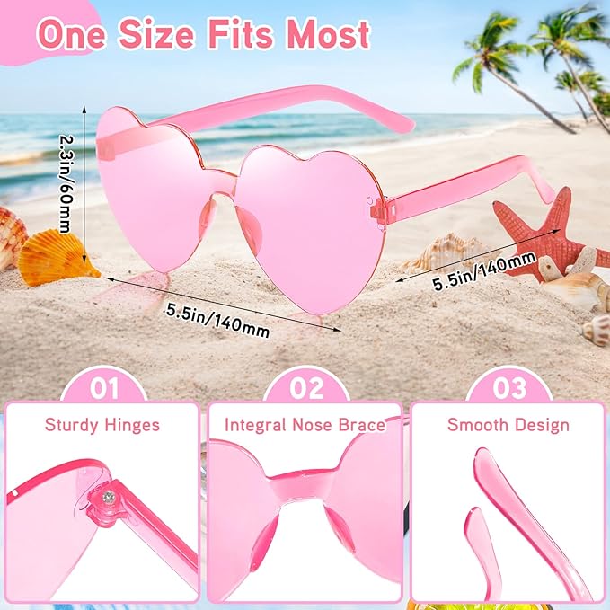 14/42 Pack Heart Sunglasses for Women, Fun Cute Rimless Transparent Candy Color Heart Glasses Party Favors
