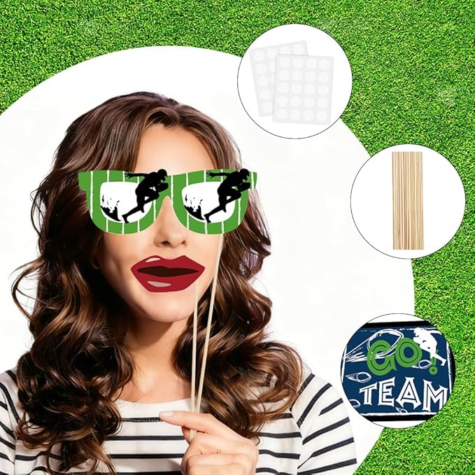 25 Pcs Football Photo Booth Props,Game Day Football Touchdown Party Supplies,Sport Theme Tailgate Cutouts,Bowl Party Decorations,Sport Birthday Party Decor,Rugby Cutouts
